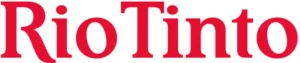 Rio Tinto logo in bold red serif font on a white background.